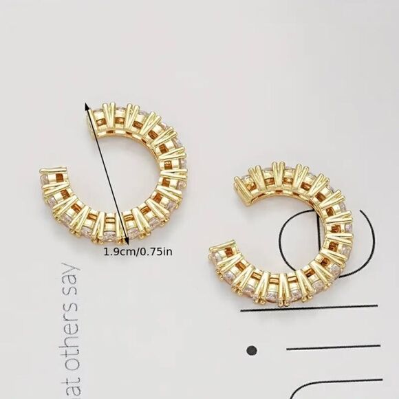 Ear Cuffs, Women's Earrings, 2 pieces with shiny rhinestones Silver or Gold Tone - Picture 5 of 8